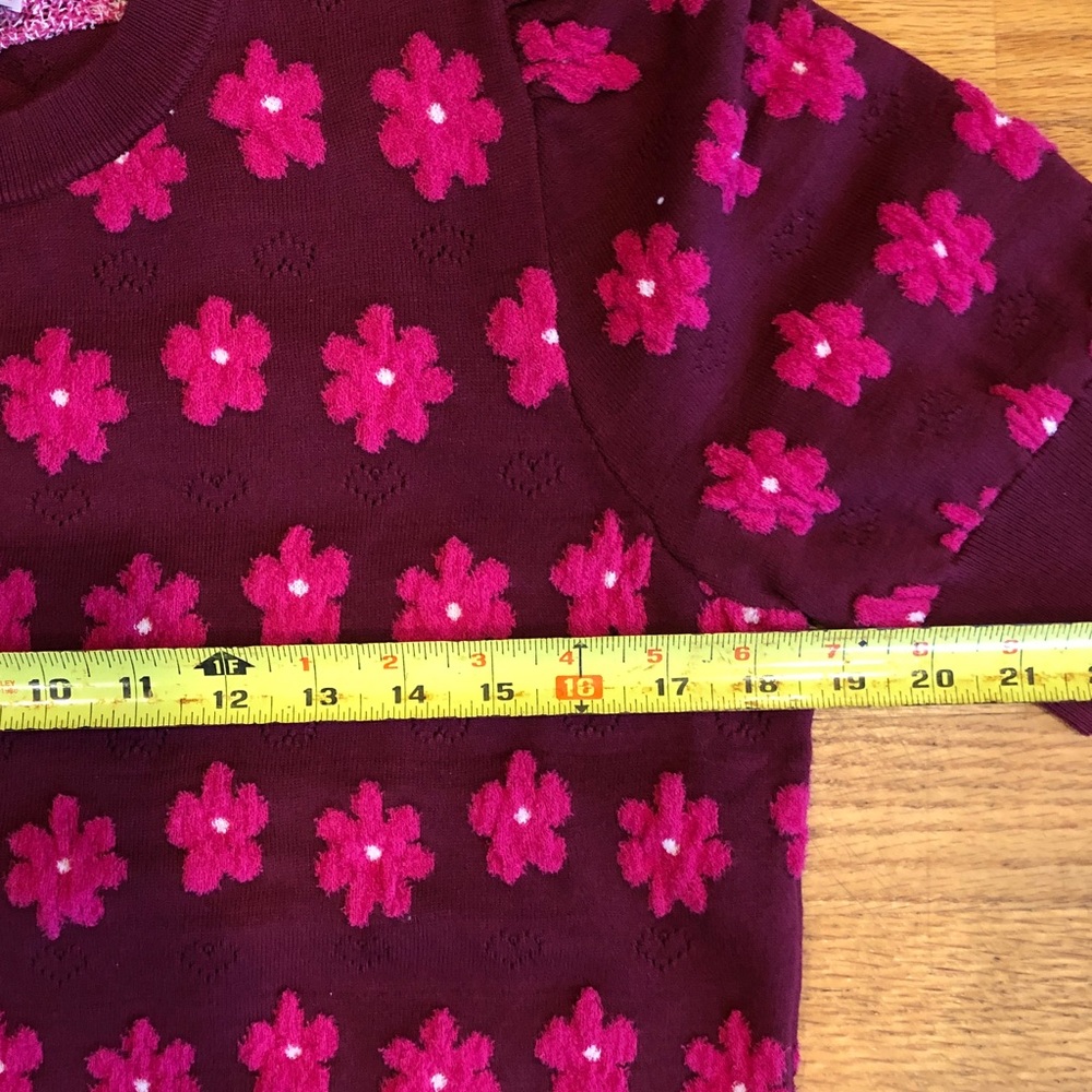 NWOT kate spade Burgundy Sweater with Hot Pink Floral Appliqués - Picture 11 of 13